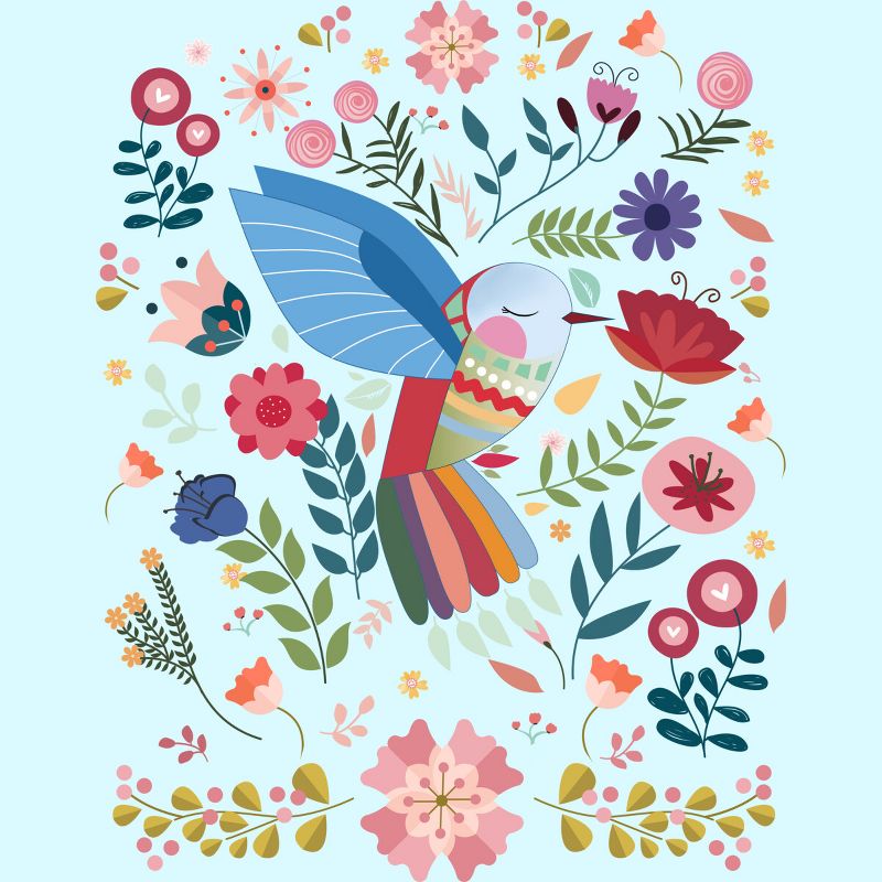 Men's Design By Humans Folk Art Inspired Hummingbird With A Flurry Of Flowers By LittleBunnySunshine T-Shirt, 2 of 4