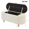 Elegant Velvet Upholstered Storage Ottoman Bench with Wood Legs, Bedroom or Living Room Storage Seat, White/Pink - ModernLuxe - 3 of 4
