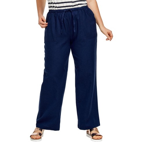 Ellos Women's Plus Size Linen Blend Drawstring Pants - 14, Blue : Target