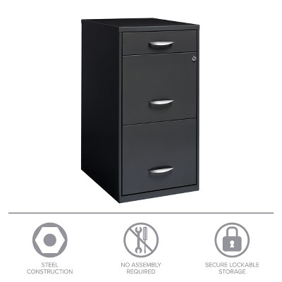 Charcoal 3-Drawer Lockable Mobile Metal File Cabinet