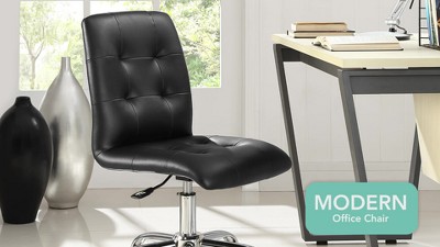 Prim Armless Brown Faux Leather Swivel Office Chair