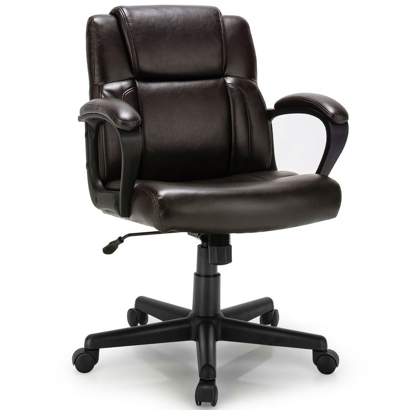 Costway Executive Leather Office Chair Adjustable Computer Desk Chair w/ Armrest, 1 of 11