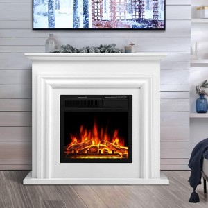 ZAFRO Electric Fireplace Mantel Wooden Surround Firebox, 36" Pearl White TV Stand with Freestanding ,Adjustable Led Flame, 750W/1500w - 1 of 4