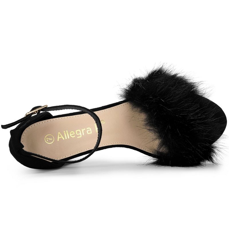 Allegra K Women's Faux Fur Buckle Closure Ankle Strap Block Heels Sandals, 5 of 8