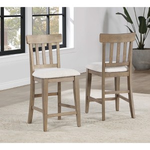 Counter Chair (Set of 2) with Upholstered Seat, Mortise-and-Tenon Joinery - 1 of 4