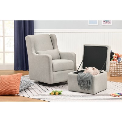 Gray Linen Swivel Glider with Storage Ottoman