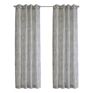 Habitat 100% Polyester Eleanor Light Filtering Jacquard Leaf Grommet Curtain Panel in Grey - 1 of 4