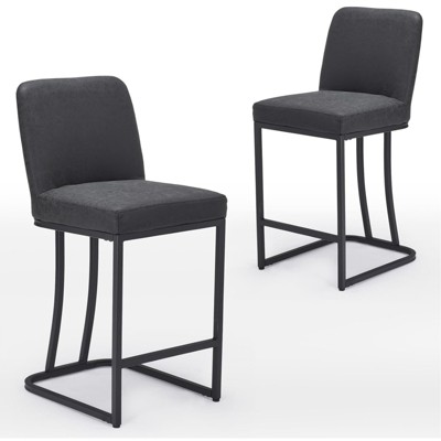 Fontoi Accent Chairs, 2PCS Bar Stools with Upholstered, Counter Stools with Wood Legs, Counter Height Chairs for Kitchen, Black, 17.5"*15.4"*35"