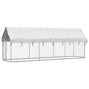 vidaXL Outdoor Dog Kennel with Fire-Resistant UV Protected Roof - Galvanized Steel Construction, 157.5"x39.4"x59.1", Lockable Latch System - Silver - 1 of 4