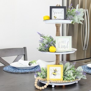 AuldHome Design Spring Tiered Tray Signs, 3pc Set; Bee-Themed Seasonal Home Decor Mini Signs - 1 of 4