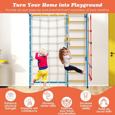 Yellow and Blue 7-in-1 Kids Indoor Climbing Gym with Wall Ladder