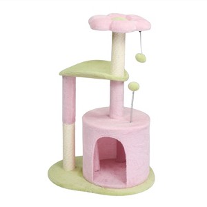 Gulches Pink 33 inch Flower Cat Tree Small Cats Plush Condo Curved Perch Sisal Posts Pom Pom Ball 11 lbs Tower Furniture - 1 of 4