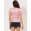 Allegra K Women's Party Metallic Short Sleeve Textured Shiny T-shirts - 4 of 4