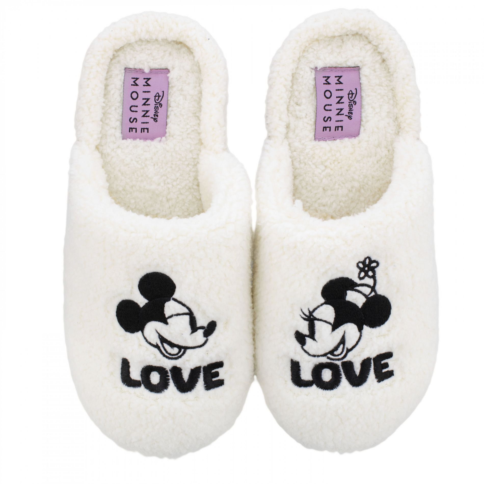 Womens Mickey and Minnie in Love Fuzzy Slippers