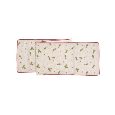 C&F Home Christmas Holiday Overall Holly Accented 14" X 68" Cotton Machine Washable Embroidered Table Runner