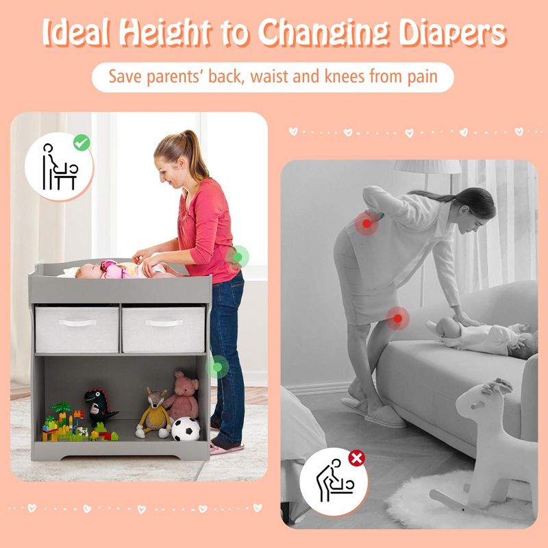 Costway Baby Changing Table Dresser Infant Diaper Station Nursery with  Pad & Drawers, 4 of 11