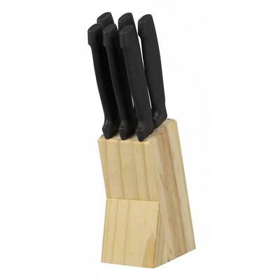 Home Basics 6 Piece Stainless Steel Steak Knife Set with All Natural Wood Display Block