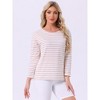 INSPIRE CHIC Women's Cotton Contrast Stripe Pullover Blouse Long Sleeve Loungewear Pajama Tops - 3 of 4