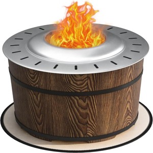 SEVOBAL Smokeless Fire Pit Fireproof Mat 22" Barrel Style Portable Wood Burning Firepit Camping Bonfire Stove Patio Garden, Brown, 22.75"*22.75"*18" - 1 of 4