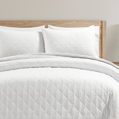 Haniya White Cotton Waffle Weave Full/Queen Quilt Set