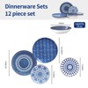 Itopfox Porcelain Dinnerware Set for 4, 12-Piece Hand-Drawn Plates & Bowls Handmade Ceramic Dish Set Chip-Resistant Dishwasher & Microwave Safe Blue - 2 of 4