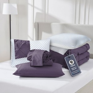 Nestl Comforter Set, 9 Piece Pinch Pleated Bedding Set, Bed in a Bag, All season Bed Set with Cooling Pillows - 1 of 4