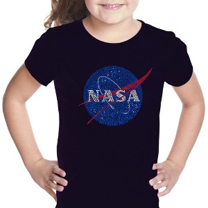 LA Pop Art Girl's Word Art T-shirt - NASA's Most Notable Missions - 1 of 4
