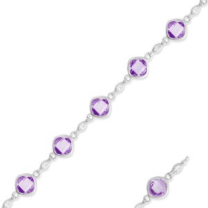Bella Silver Sterling Silver Square Gemstone Bracelet - Amethyst - Purple - 7 Inch - 1 of 2