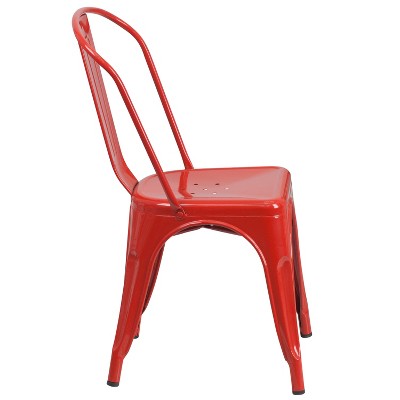 Red Powder Coated Steel Tolix Dining Chair