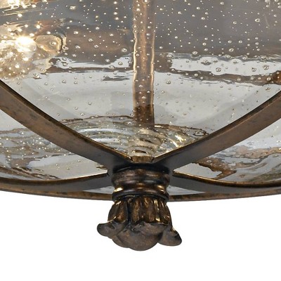 Bronze 14" Seedy Glass Flush Mount Indoor/Outdoor Ceiling Light