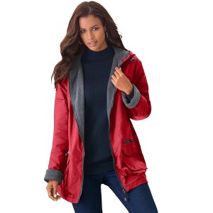 Roaman's Women's Plus Size Hooded Nylon Jacket With Fleece Lining - 1 of 4