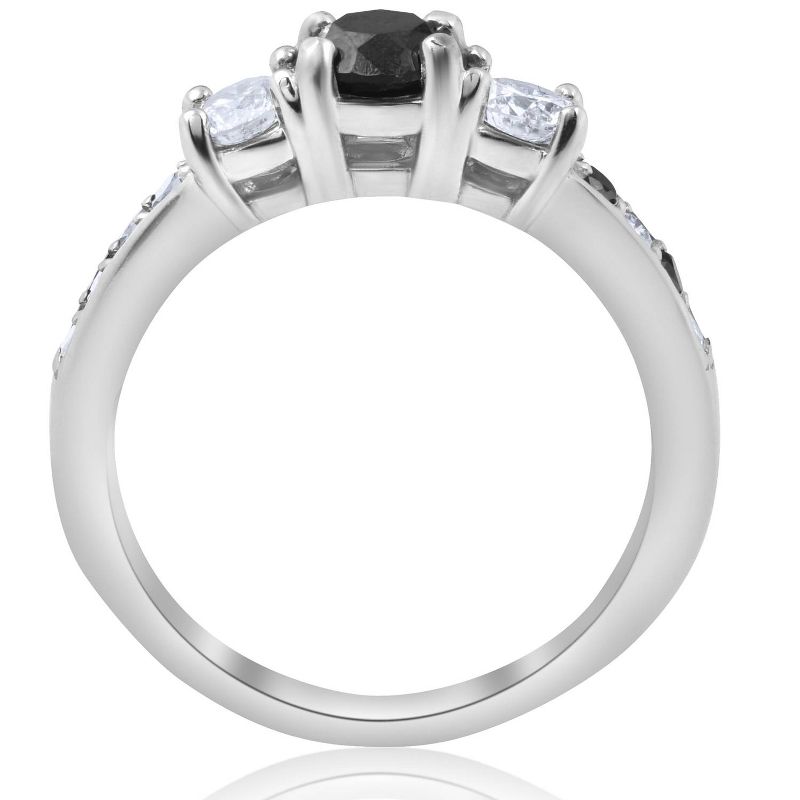 Pompeii3 1 1/4CT Black & White Diamond Engagement 3-Stone Ring 10K White Gold, 2 of 5