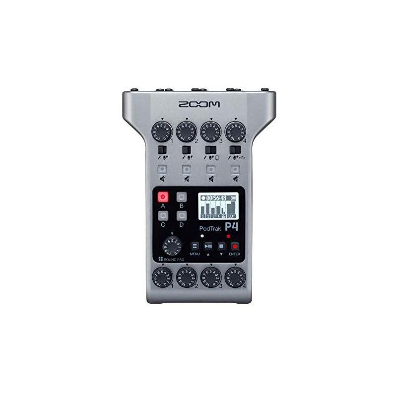 Zoom PodTrak P4 Podcast Recorder, Battery Powered, 4 Microphone Inputs, 4 Headphone Outputs, Phone Input, Sound Pads, Record to SD card, Audio Interface Mode, 1 of 8