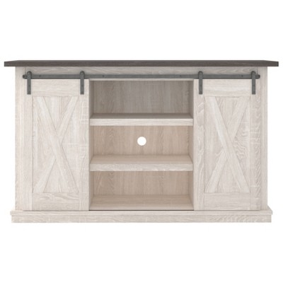 Gray Two-Tone Farmhouse TV Stand with Sliding Barn Doors