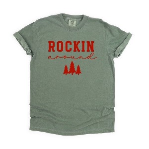 Simply Sage Market Women's Rockin' Christmas Tree Short Sleeve Garment Dyed Tee - 1 of 3