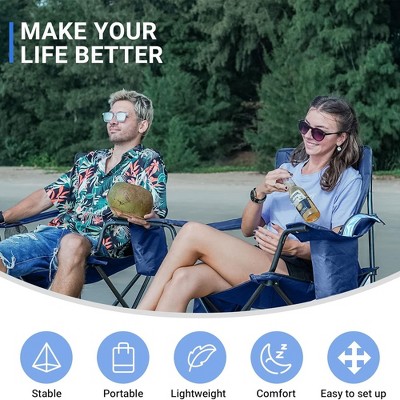 Blue Padded Folding Camping Chair with Cupholder and Cooler