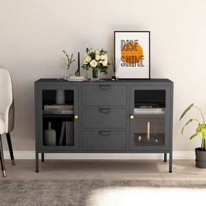 vidaXL Sideboard Anthracite 41.3 in.x13.8 in.x27.6 in. Steel and Tempered Glass - 1 of 4