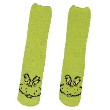 Dr. Seuss The Grinch Socks Adult Grinch Face Plush Slipper Socks w/ No-Slip Sole Green