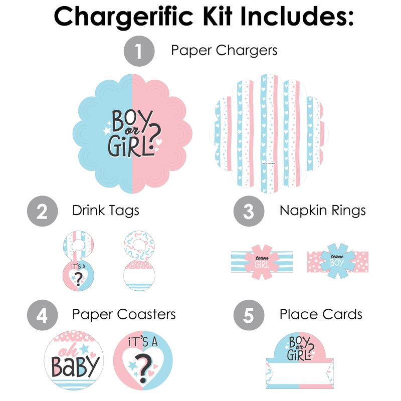 Big Dot of Happiness Baby Gender Reveal - Team Boy or Girl Party Paper Charger and Table Decorations - Chargerific Kit - Place Setting for 8, 3 of 9