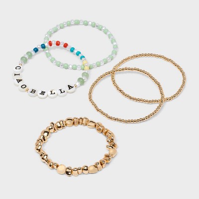 Striped Semi-Precious Ciao Bella Beaded Bracelet Set 5pc - Universal Thread™ Gold/Light Green