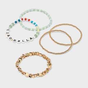 Striped Semi-Precious Ciao Bella Beaded Bracelet Set 5pc - Universal Thread™ Gold/Light Green - 1 of 4