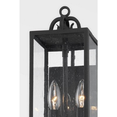 Forged Iron Black Dual Light Sconce with Clear Seeded Glass Shade