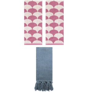 REGALWOVEN 3 Packs Cotton Geometric and Solid Absorbent Soft Hand Towel for Bathroom Kitchen - 1 of 4