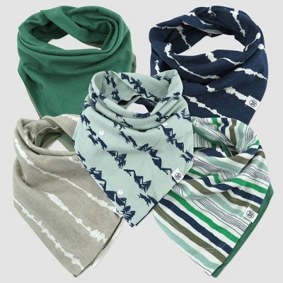 Image of Honest Baby Organic Cotton 5pk Good Natured Reversible Bandana Bib Burp Cloth - Blue