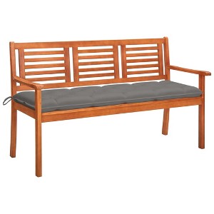vidaXL Outdoor Patio Bench, Wooden 3 Seater Patio Bench with Cushion, Garden Bench for Balcony Poolside Porch, Farmhouse Style, Solid Wood Eucalyptus - 1 of 4