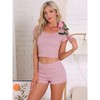 INSPIRE CHIC Women's Cotton Lace Trim Short Sleeve Top and Shorts Pajama Sets - 2 of 4