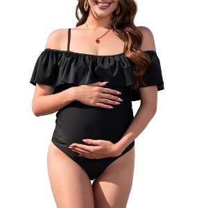Maternity One Piece Swimsuit For Women Off Shoulder Print Pregnacy Sexy Bathing Suits - 1 of 4