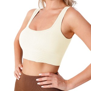AZL1 Life Concept Bras, L Size Ribbed Sports Top with Crisscross Back for Yoga and Athletic Activities, White, 12.2"*10.63"*0.79" - 1 of 4
