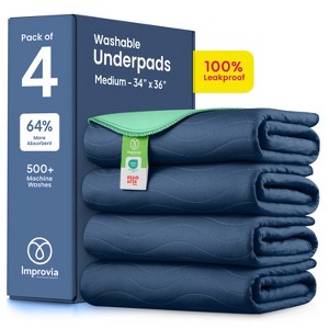 IMPROVIA® Washable Underpads 34”x36”, Heavy Absorbency Waterproof Incontinence Pads for Kids, Adults & Pets – Protects Bed, Couch, Sofa & Floor - 1 of 4