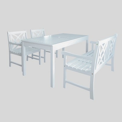 4pc Magnolia Wood Patio Dining Set White - Vifah